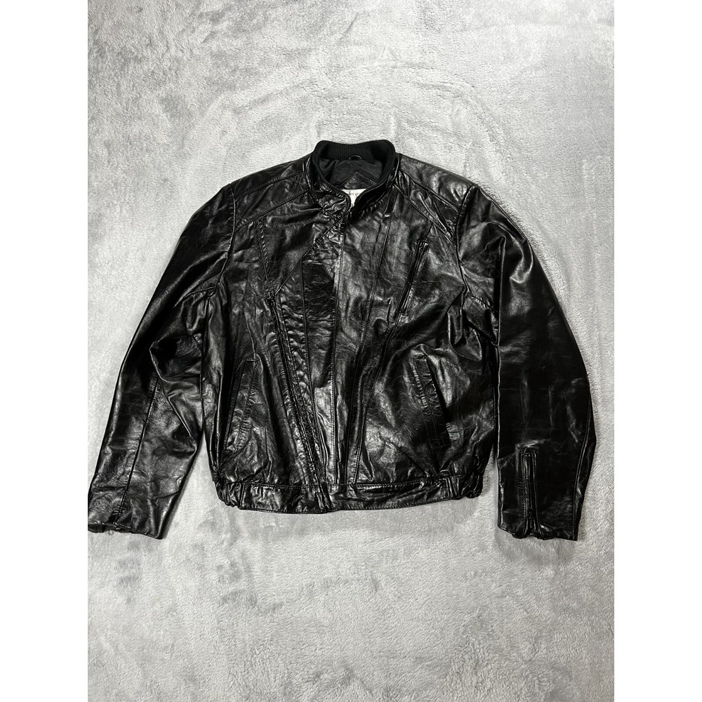 Vintage Jay Jacob's Black Leather Mens 38 Cafe Racer Style Jacket